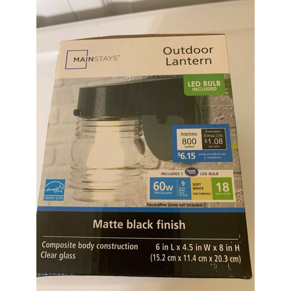 New mainstays Chapter Outdoor Lantern. Black Finish LED Bulb Included - Picture 4 of 6